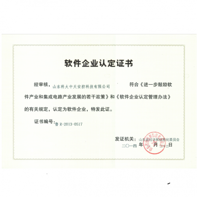 软件企业认定证书